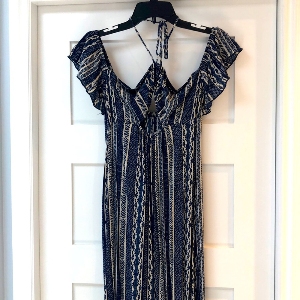 🆕Maxi Summer Blues Off-shoulder Boho Chic spring/summer dress! Ivory/blue! M - Picture 6 of 14